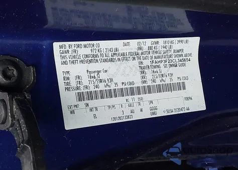 2012 Ford Focus Se z USA, uszkodzony, nr VIN 1FAHP3F23CL345654